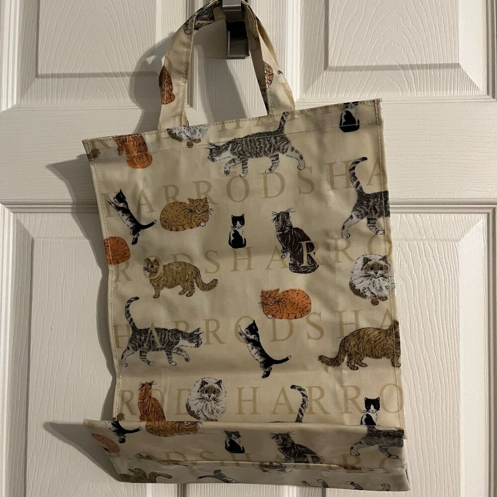HARRODS CAT PRINT PVC COATED SHOPPING TOTE BAG
